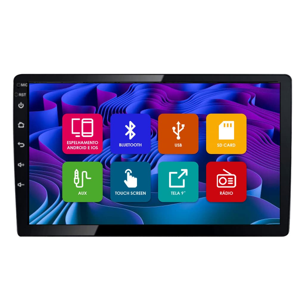 Central Multimidia 9 Pol Espelhamento Android Ios H-Tech HT-9001 2 Din Tela Flutuante Fundo 1 Din Bluetooth Usb Fm