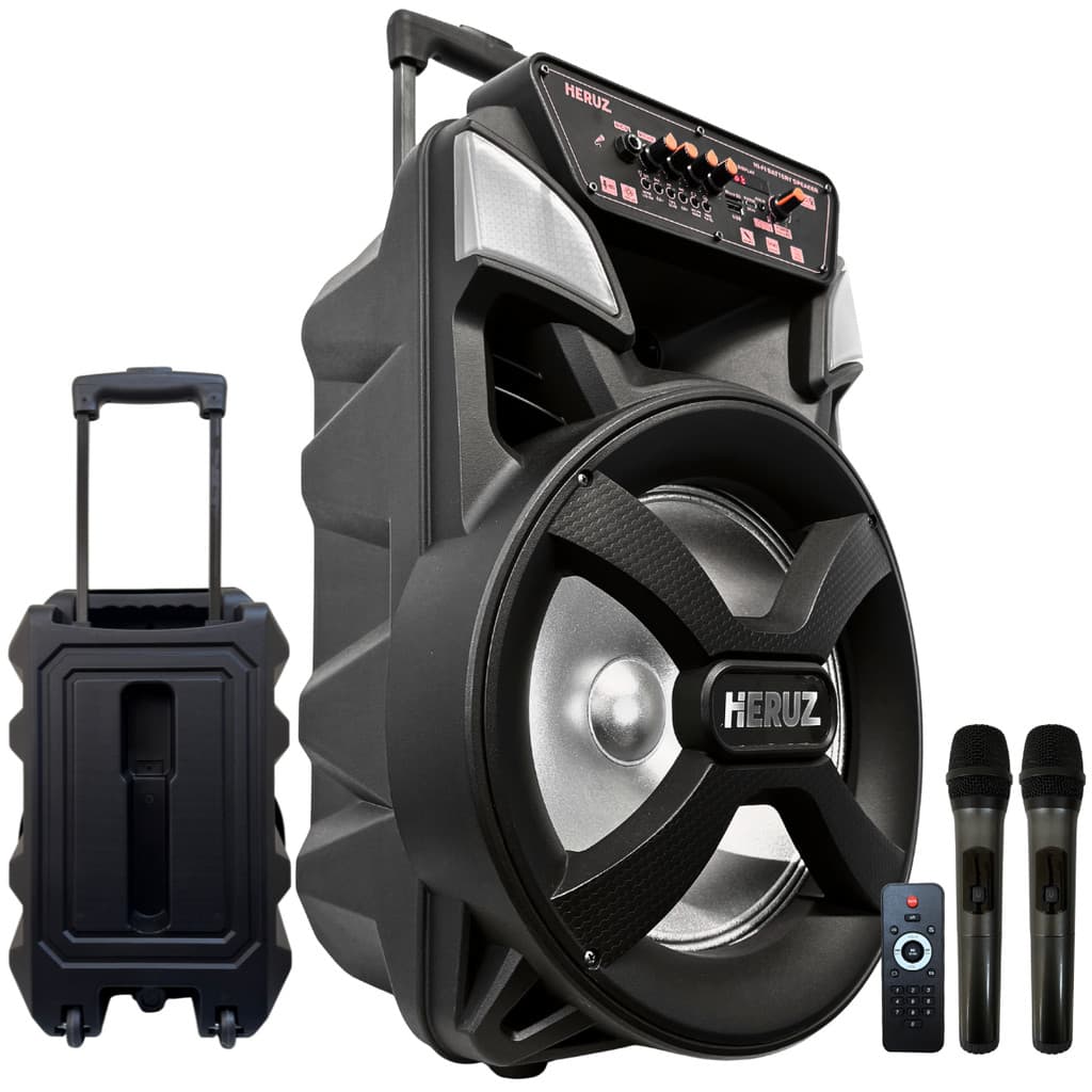 Caixa Amplificada Som Potente Alto Grande 110/220v Microfones Sem Fio Karaoke 