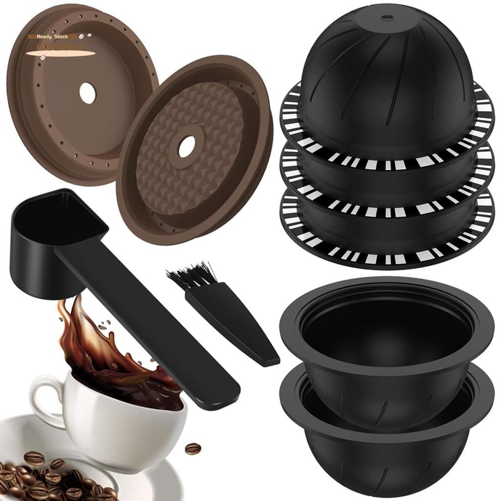 5 Cápsulas Vertuo Reutilizáveis Dos Pces Para A Máquina , Cápsula De Café Com 2 Tampas De Silicone 1 Colher E Escova Fác