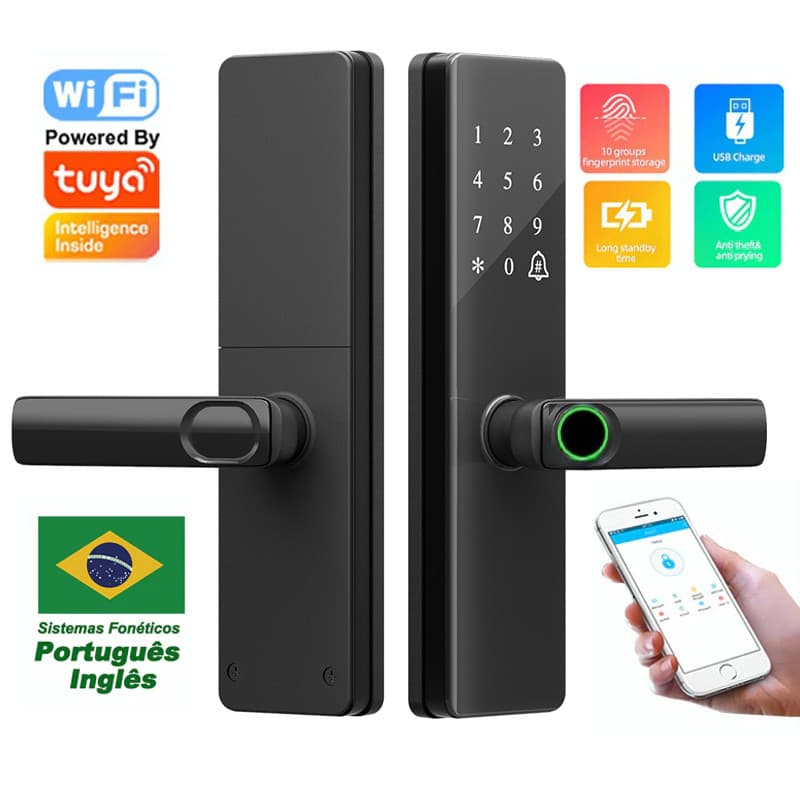 Tuya APP WIFI Fechadura Digital de Sobrepor, Fechadura Eletronica Fechaduras Digital de Embutir