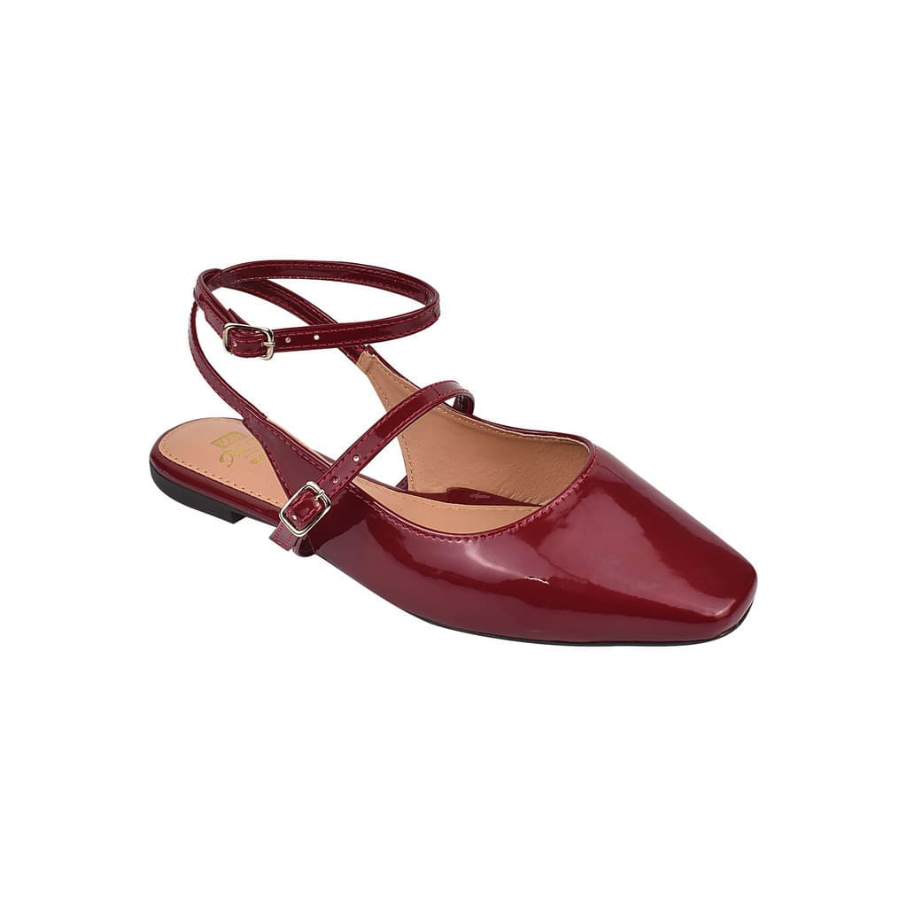 Sapatilha Slingback Feminina Rasteira Bico Quadrado Tira Moda Em Verniz Mary Jane Confortável