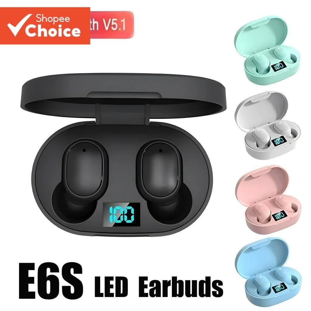 E6S TWS Bluetooth 5.1 Fones De Ouvido Sem Fio Com Microfone Caixa Carregamento Handsfree Para Redução Ruído Fone