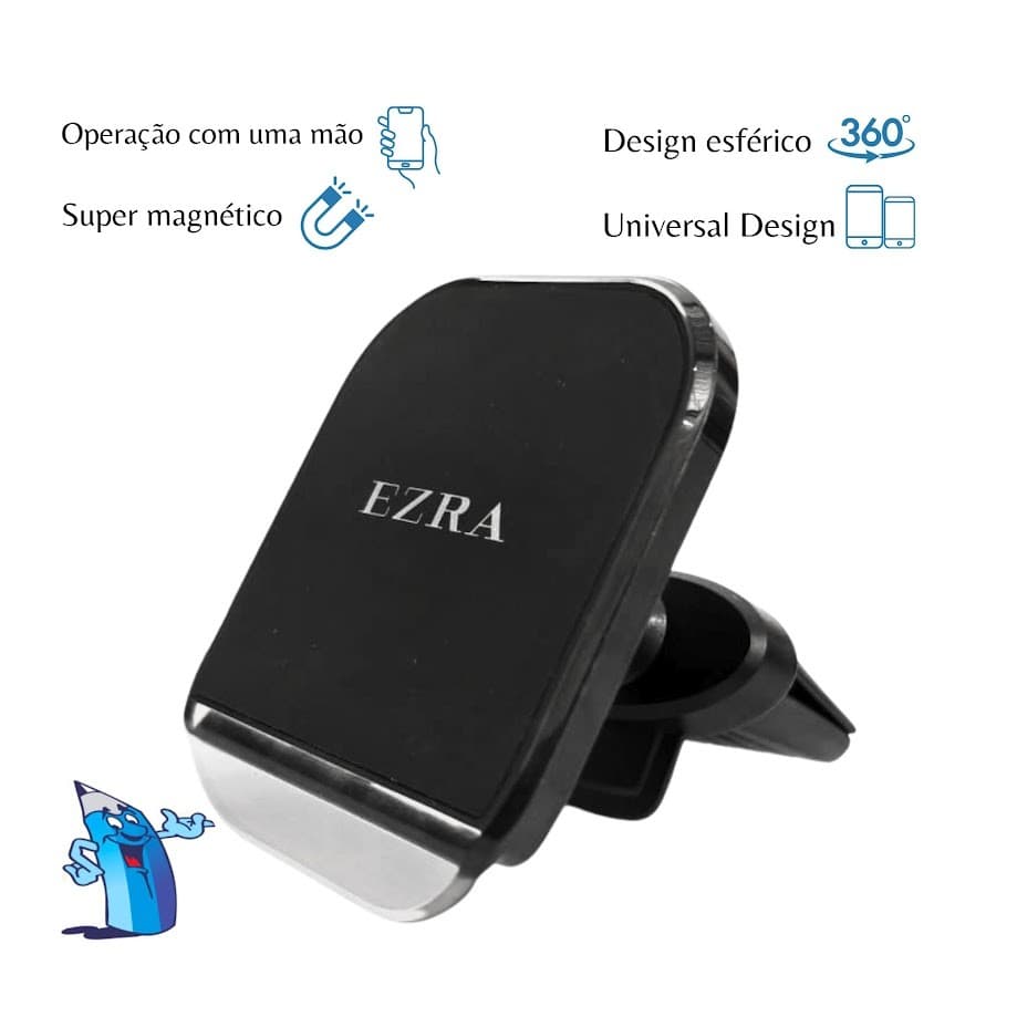 SUPORTE VEICULAR MAGNÉTICO PARA CELULAR MÃO LIVRE 360º UNIVERSAL PRETO EZ-U05