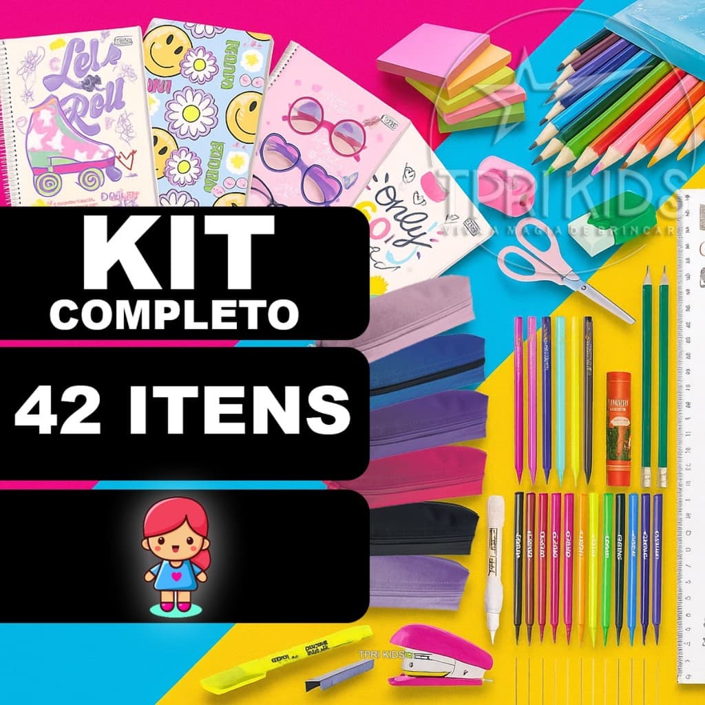 Kit Material Escolar Completo Menina Volta às Aulas Caderno Lápis Caneta Estojo Borracha Fundamental