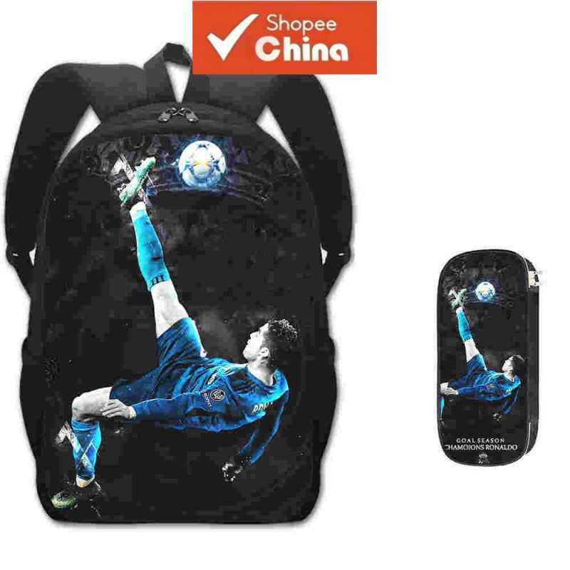 2 Peças/Conjuntos Mochila Infantil CR7 + Estojo Cristiano Ronaldo Leve Confortável Impermeável Mochila Escolar TEL7