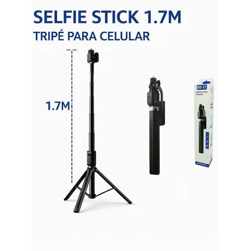 Tripé de bastão de selfie para celular de 1,7 m, controle remoto integrado, portátil YIHAN