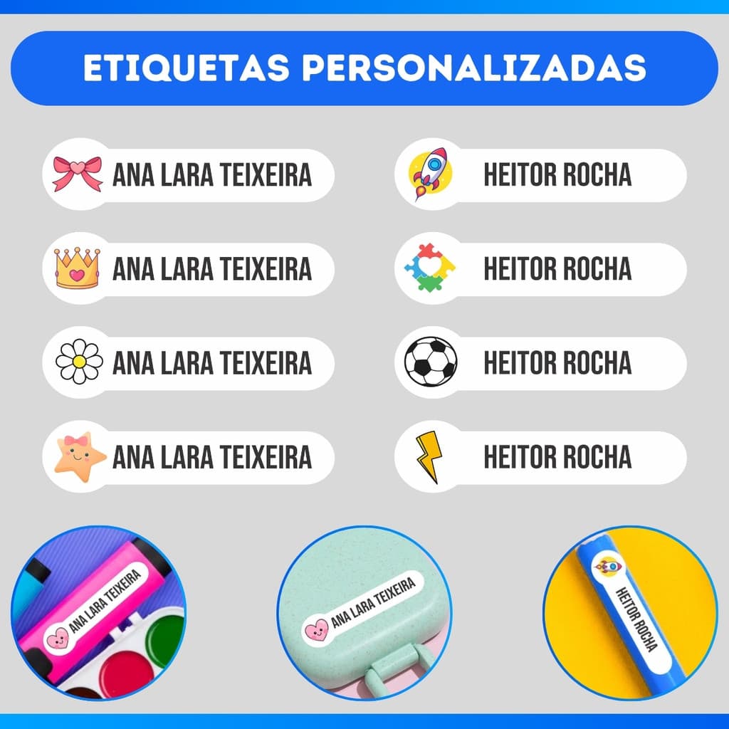 Etiquetas Adesivas Escolares à Prova D'Água Personalizadas com Nome em Vinil para Materiais Escolares - PROMOÇÃO