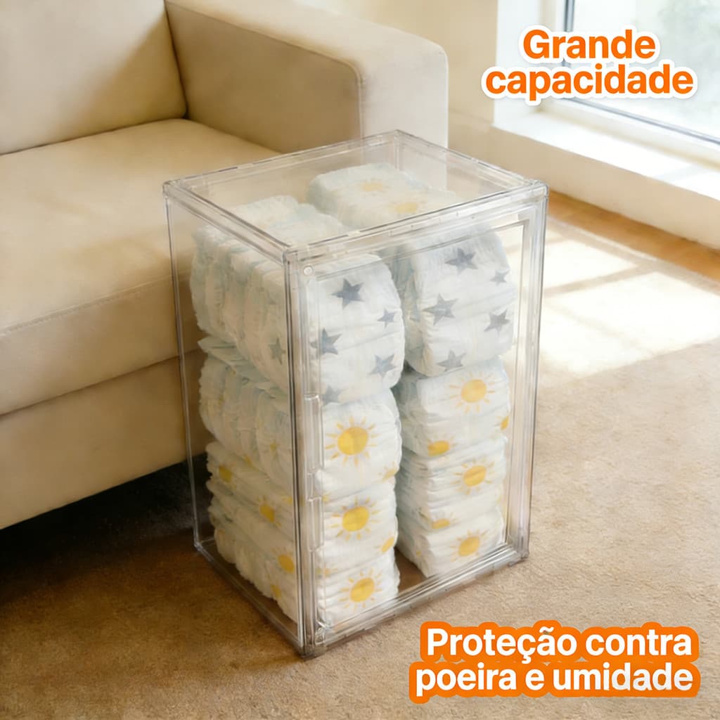 Caixa Organizadora Acrílica Grande para Fraldas Colecionáveis com Tampa à Prova de Poeira e Design Empilhável