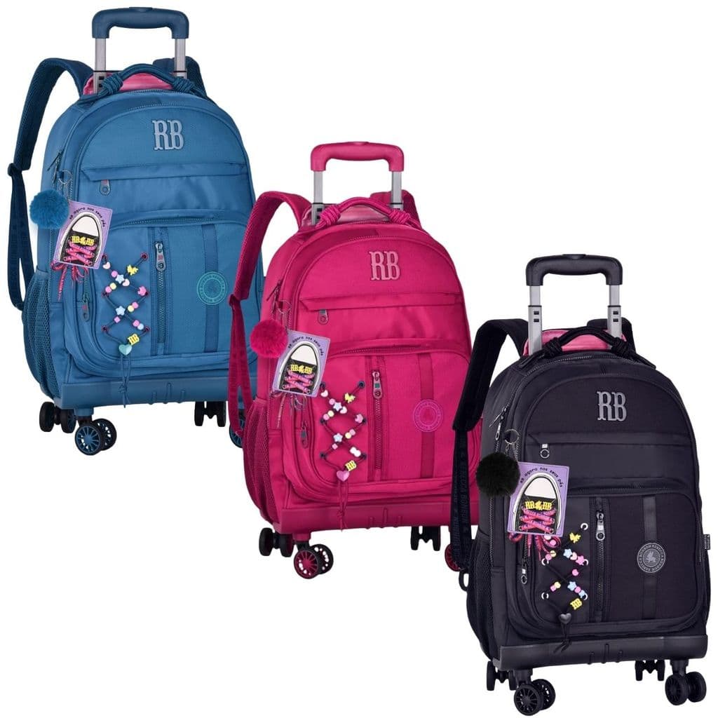 Mochila de Rodinhas Infantil Escolar Rebecca Bonbon RB Feminina Material Resistente Compartimento Espaçoso Carrinho