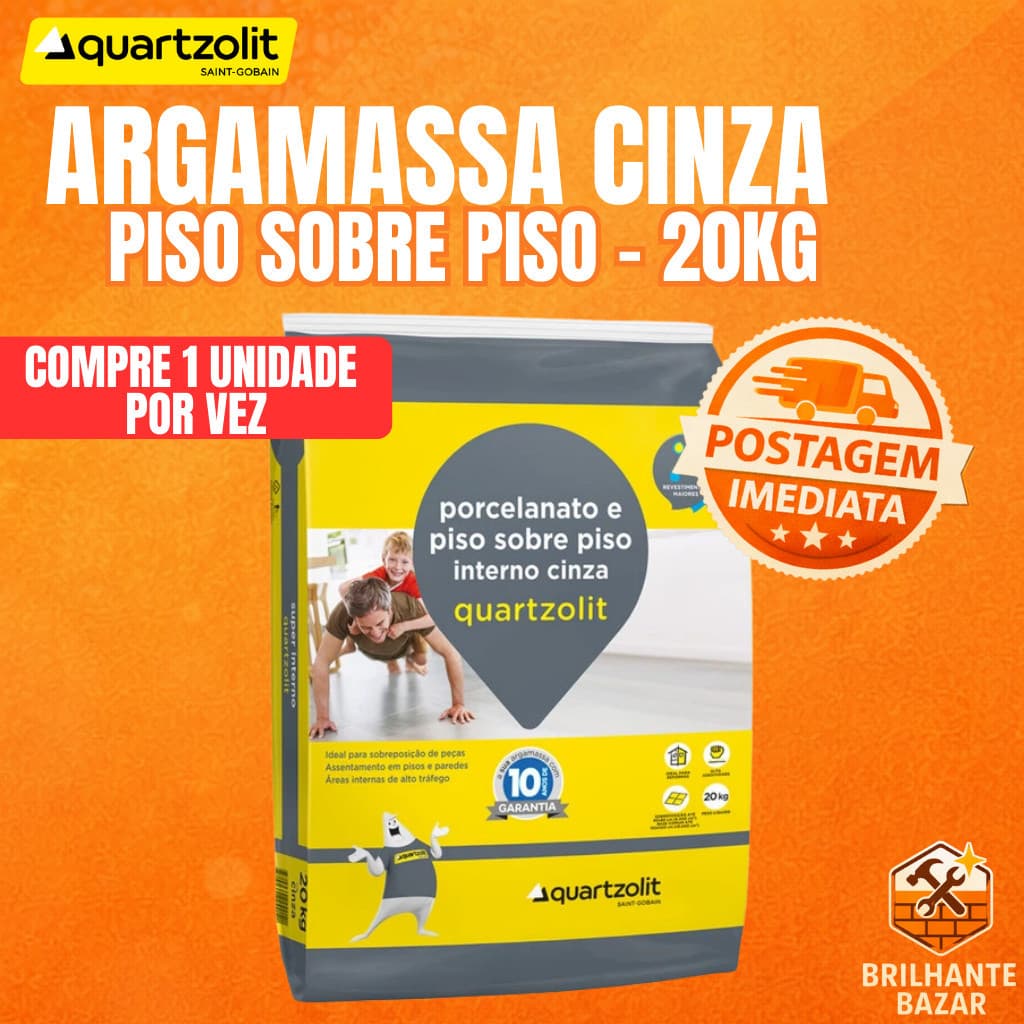 Argamassa Cimentcola Porcelanato Piso Sobre Piso Interna Cinza 20kg Quartzolit