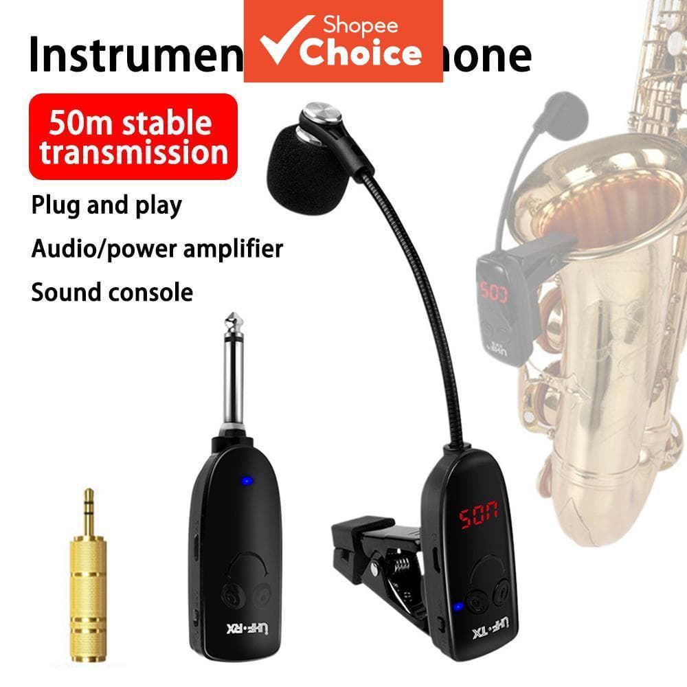  Microfone sem fio para saxofone, microfone para saxofone, transmissor e receptor UHF, microfone profissional, kit de
