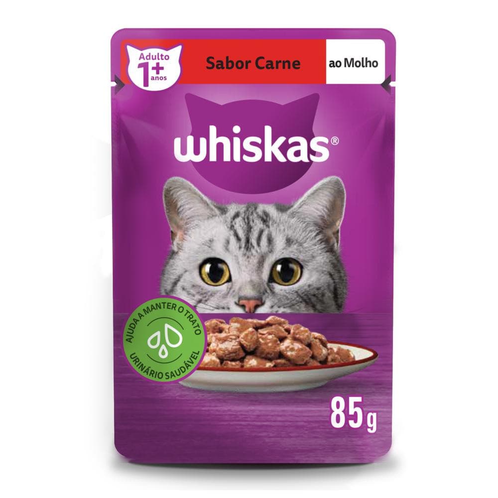 Ração Úmida Sachê Carne ao Molho para Gatos Adultos 85g Whiskas