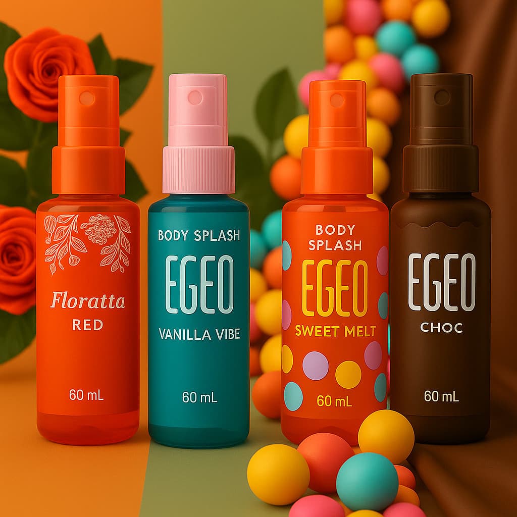 4 Body Splash Egeo Fragancias refrescantes Vanilla Vibe e Egeo Melancia + Floratta Red (60 ml cada)