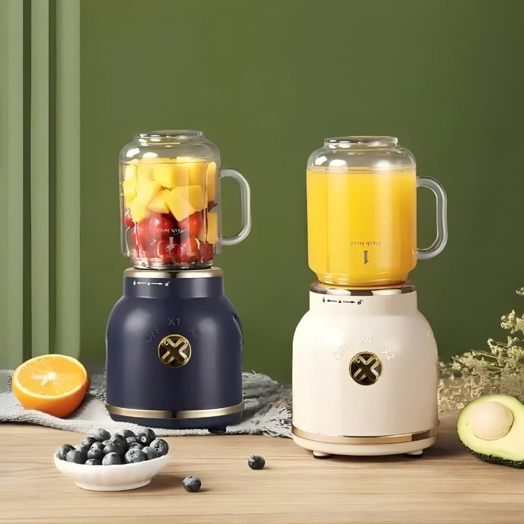 Mini Juicer Liquidificador Portátil Copo Caneca 500ml e 450ml Com 10 Lâminas, Tampa, Canudo e Copo
