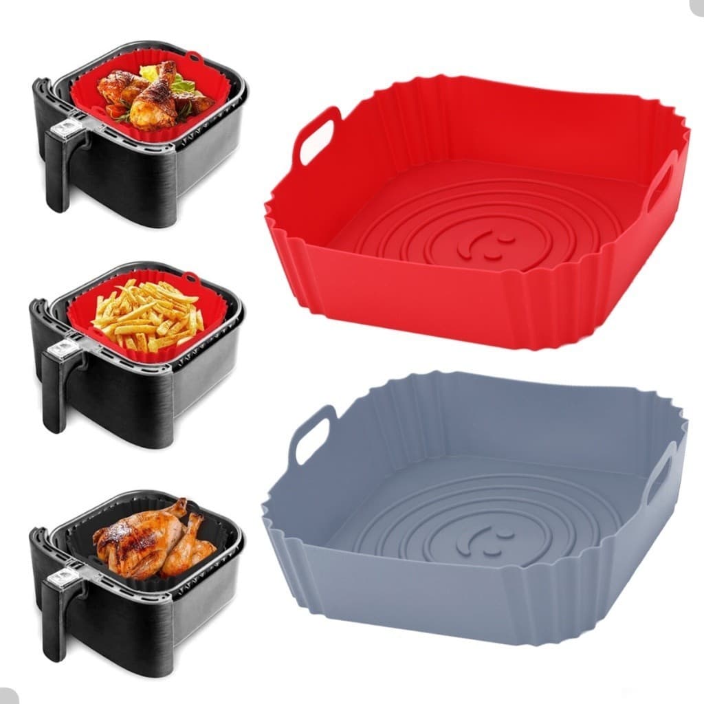 3/2/1 Formas de Silicone Quadrada Assadeira Air Fryer e Forno Forma para Fritadeira Elétrica com Alça