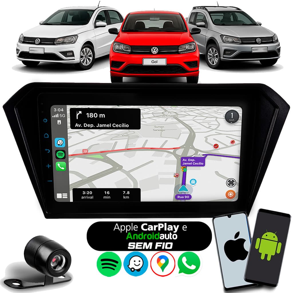 Central Multimídia 9 Polegadas Automotiva Compatível com Gol Saveiro Voyage G7 + Câmera Ré + Moldura