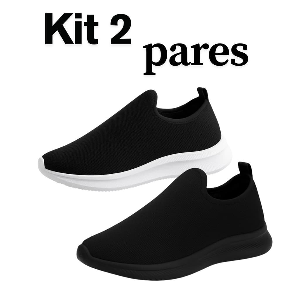 2 pares Tênis Meia Feminino Caminhada Sem Cadarço Descubra o conforto do nosso tênis feminino preto bordo