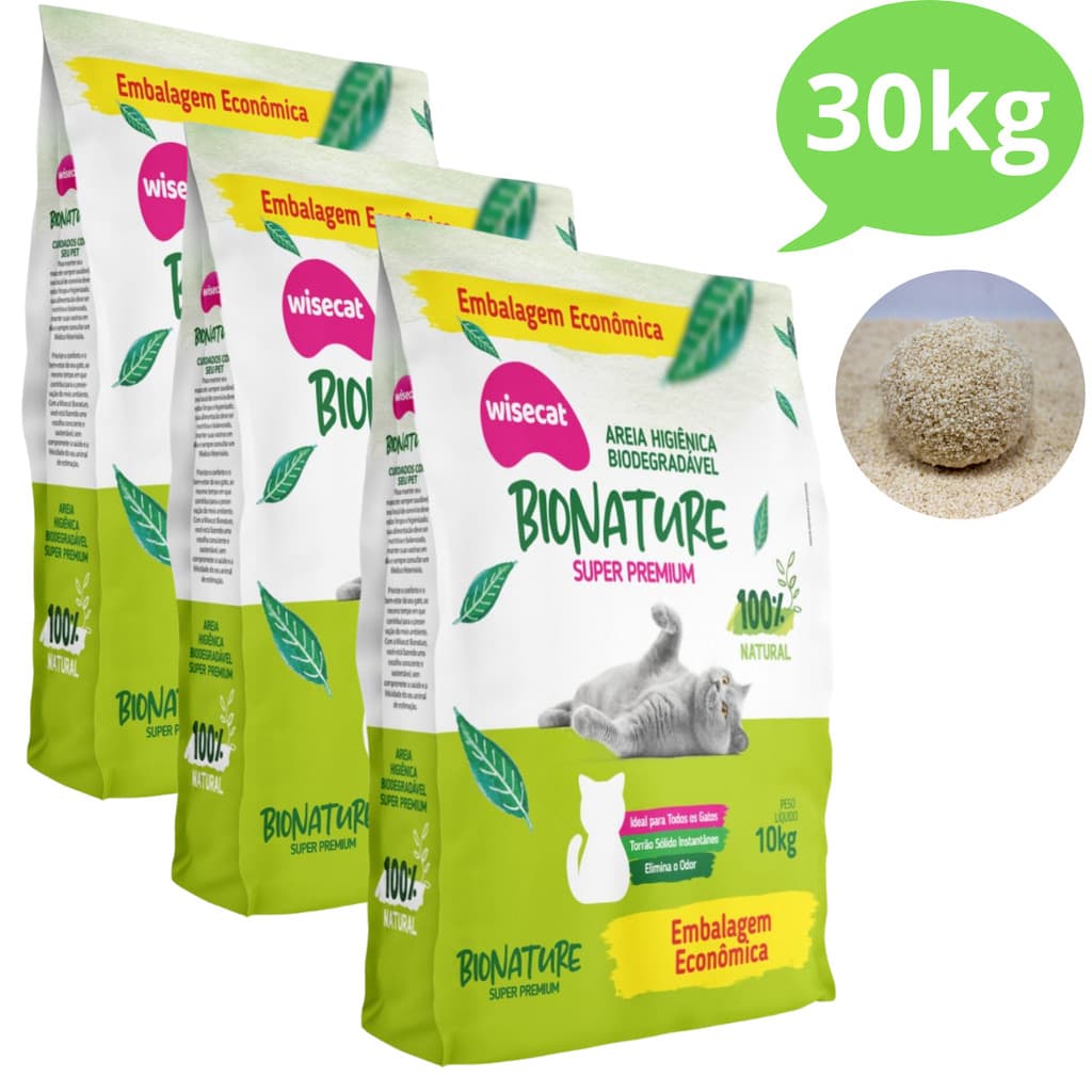 Kit 3 Areia Sanitária De Mandioca Granulado Para Gatos Biodegradável Wisecat 30kg