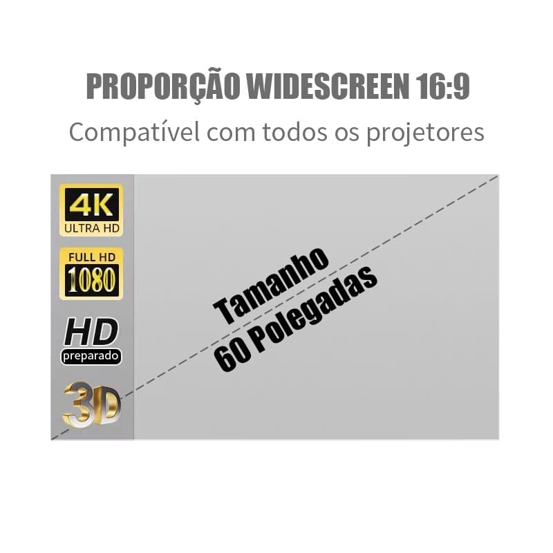 Tela Projetor Portátil Refletiva 100/60 Polegadas 4K Full HD 16:9  Para Home Theater Alta Definição E Fácil De Instalar