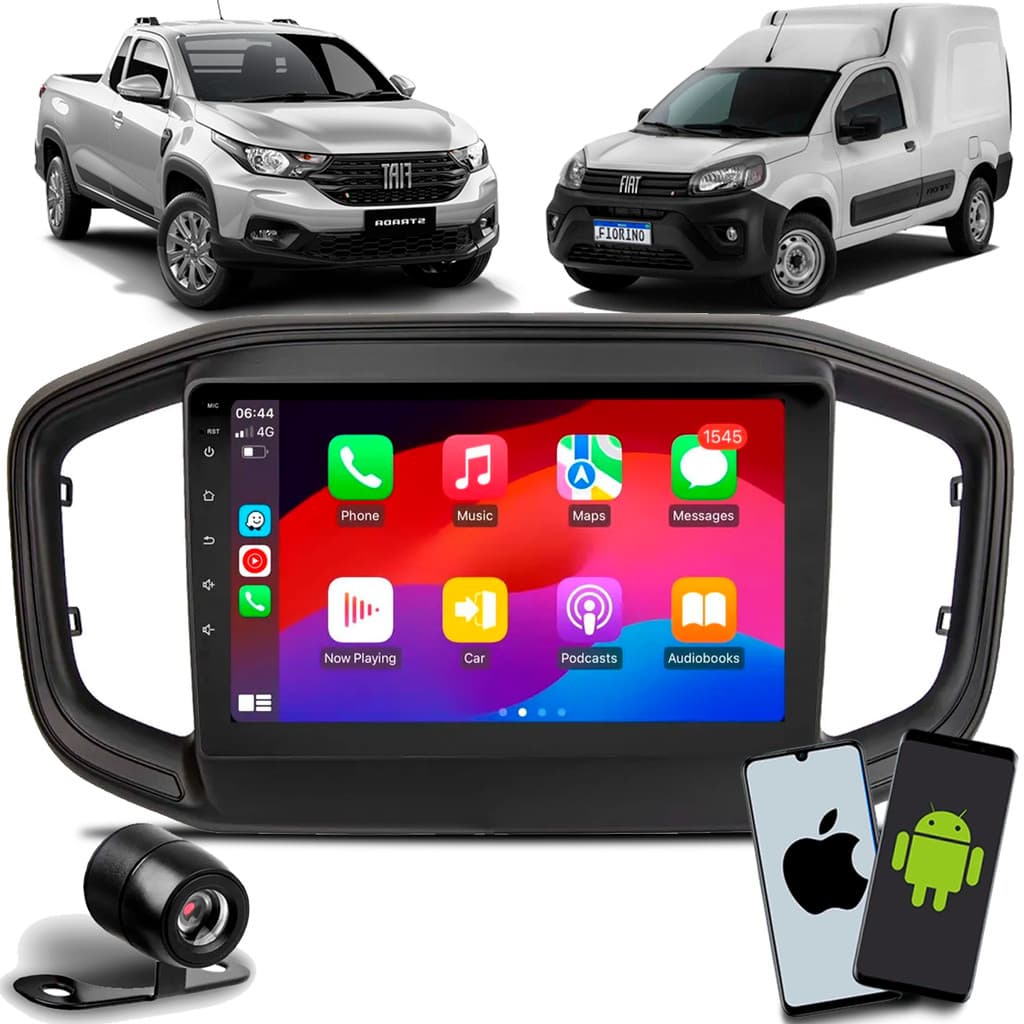 Central Multimídia 9 Polegadas Strada Fiorino 2021 à 2026 Com Carplay Android Auto Gps Sem Fio + Moldura + Câmera de Ré