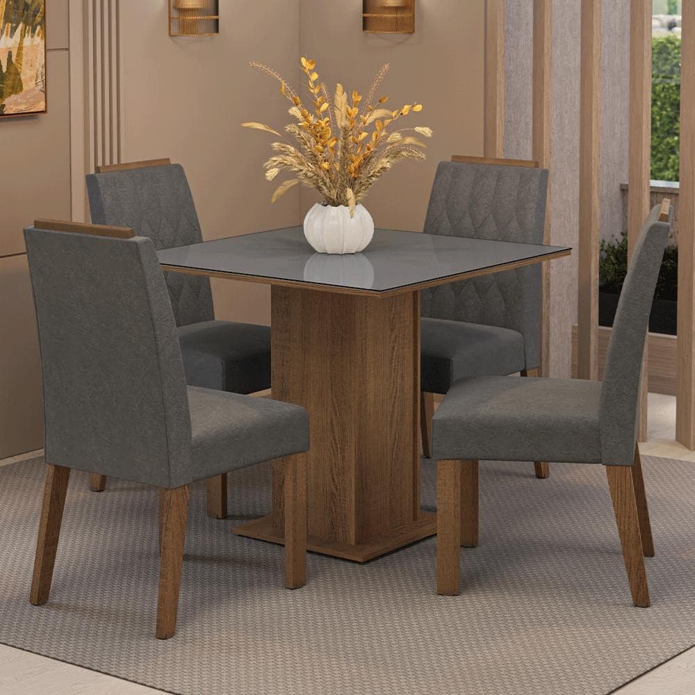 Conjunto Sala de Jantar Tampo de Vidro 4 Cadeiras Capri Madesa