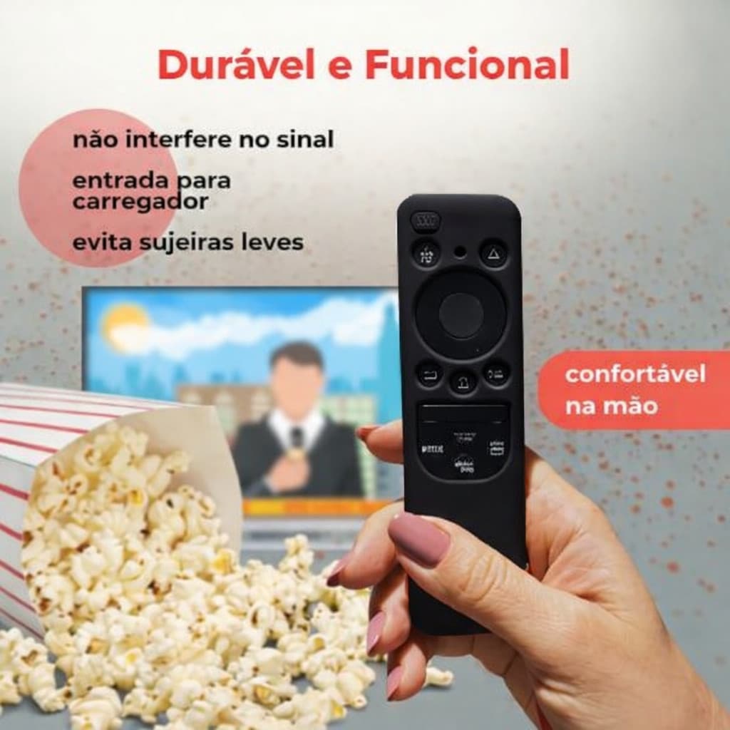 Capinha Silicone Preta para Controle Remoto Samsung Smart TV com Alça de Segurança Capa