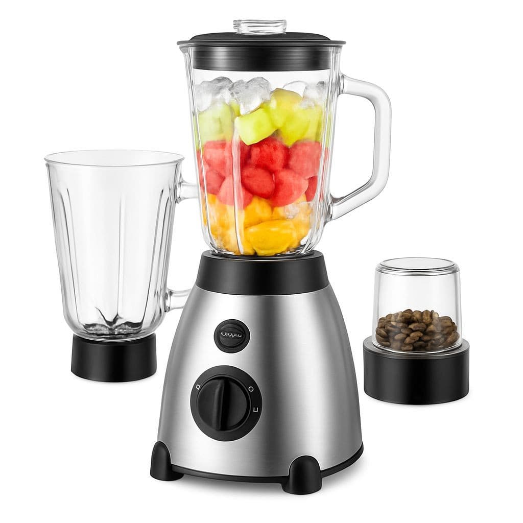 Liquidificador 2 em 1 Profissional Copo de Vidro 1000W Potente 110V Inox Sokany + Moedor