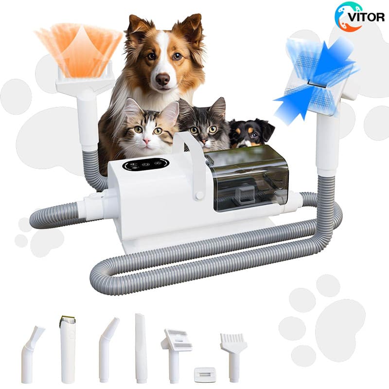 Kit Higiene e Aspiração Pet 7 em 1 com Sucção 10000PA Copo 2,5L Baixo Ruído Aparador e Tesoura para Cães e Gatos VITOR