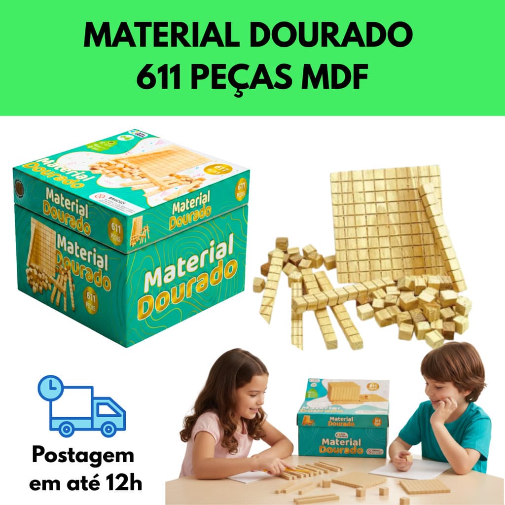 Material Dourado 611 Peças MDF Pais e Filhos | Brinquedo Educativo Matemática | Kit Escolar Completo