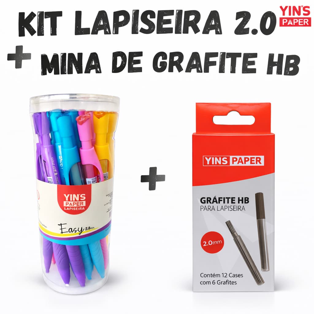 Kit Lapiseira 2.0mm com Tubo de Minas Grafite Escrita Precisão Escolar Escritório Completo Material Escolar Profissional