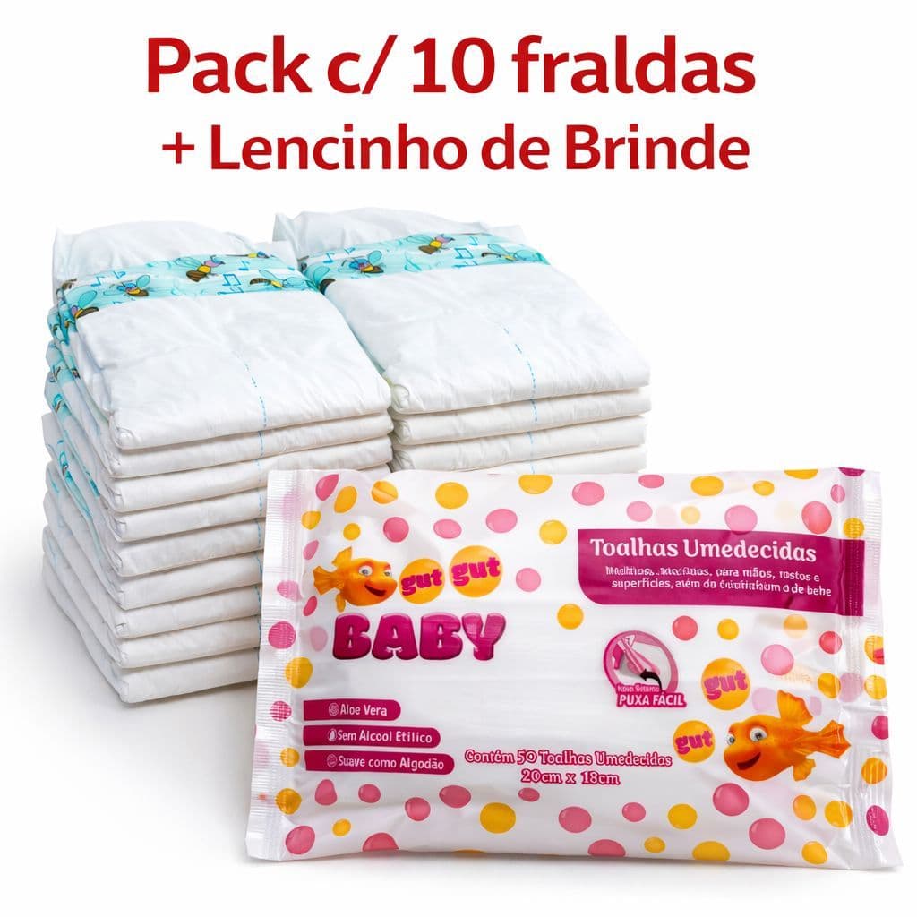 Kit Fraldas Descartáveis + Lenços Baby Gut -Boneca Bebê Reborn