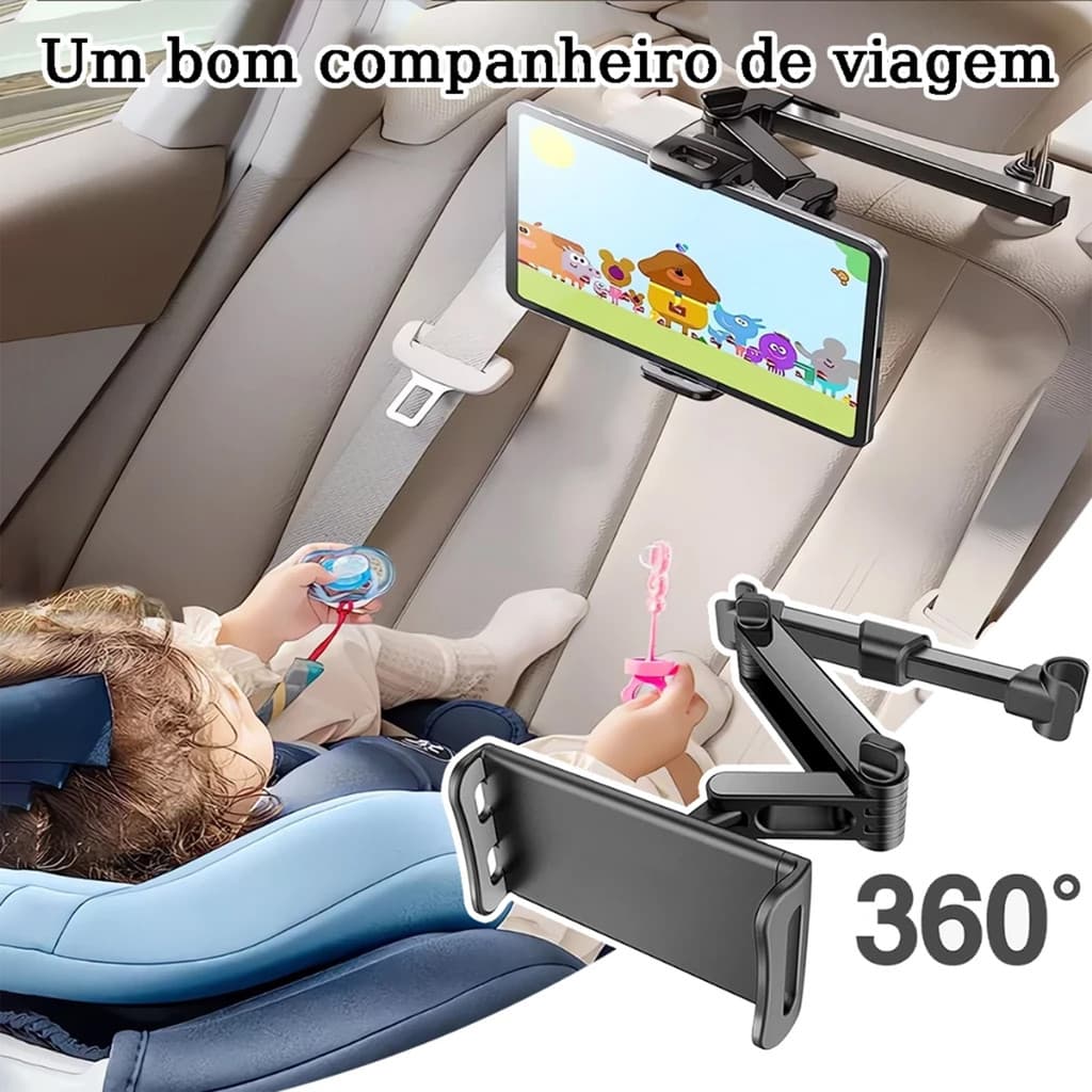 Suporte Veicular para Celular e Tablet Dobrável e Extensível, Suporte de Banco Traseiro 360° Rotação