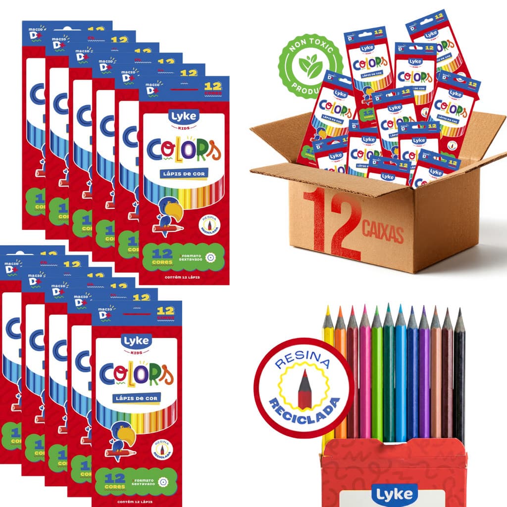 Kit Lápis de Cor 12 Cores Material Escolar Colorir Completo Promoção Infantil Ensino Fund Criança