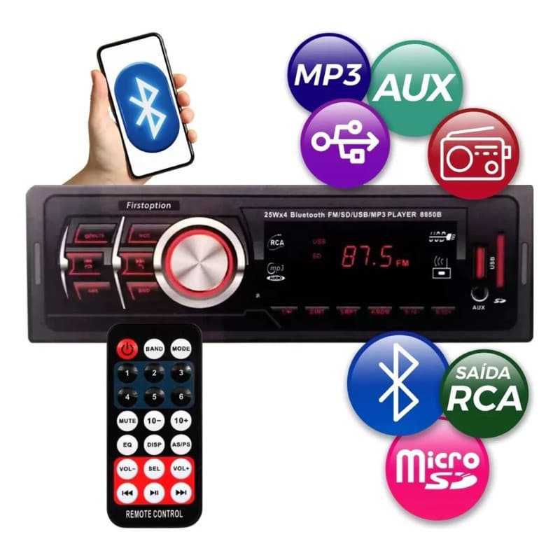 Rádio Automotivo B com Bluetooth e USB - Versão Upgrade