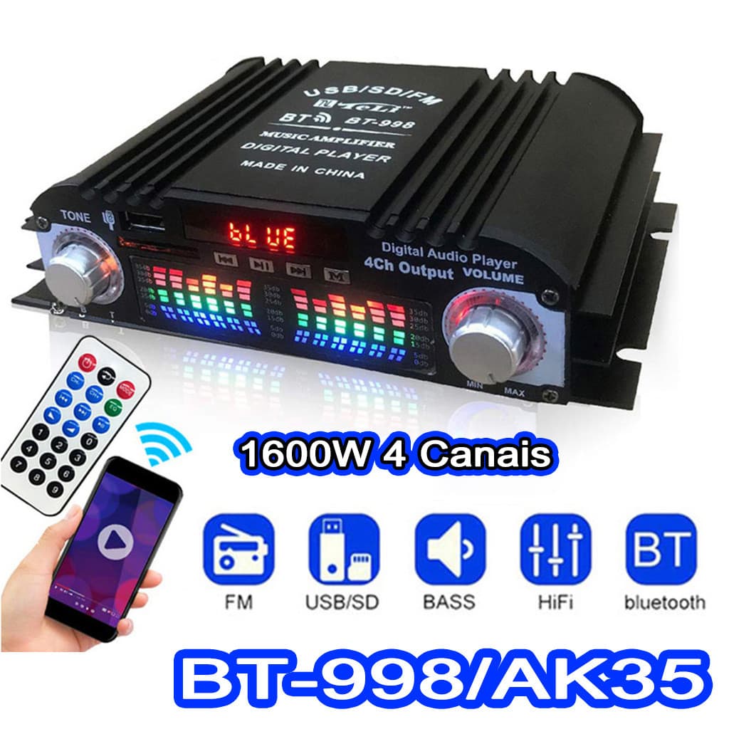 1600W Amplificador De Áudio Digital De 4 Canais Amplificador De Áudio Bluetooth Para Casa/carro