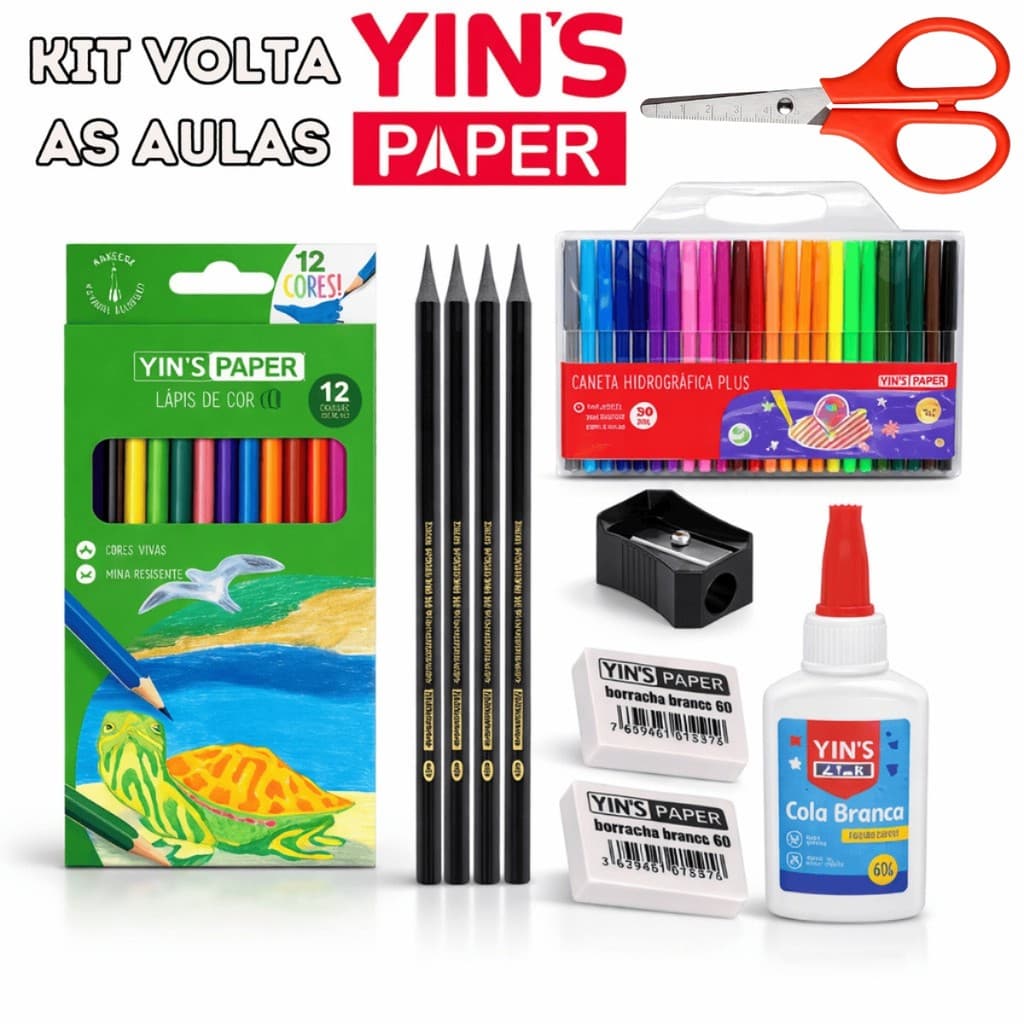 Kit Material Escolar Completo Lápis de Cor Ecológico 12 ou 24 Lápis Tesoura Cola Borrachas Apontador Papelaria Econômico
