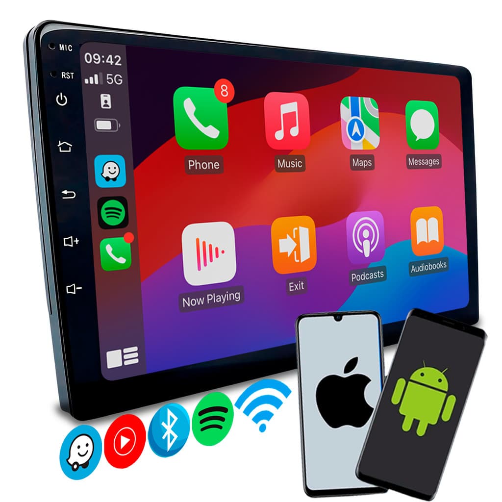 Multimídia 9 Polegadas Carplay Android Auto Sem Fio Com Espelhamento de Celular Gps Aplicativos e Entrada Câmera de Ré