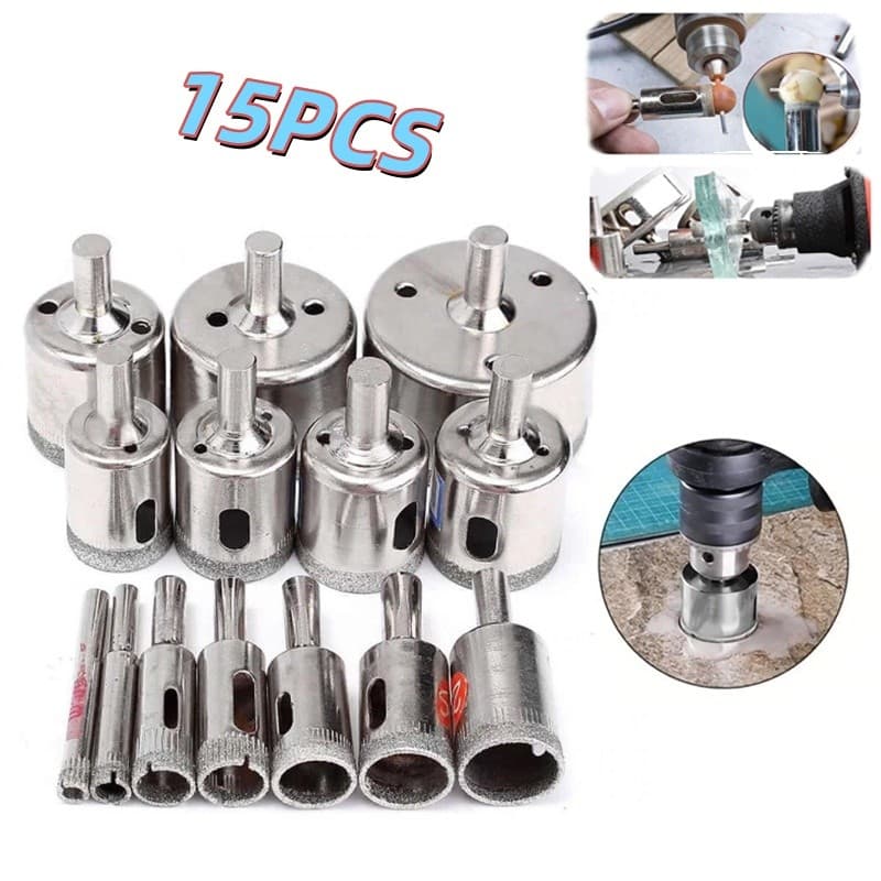 15 Brocas Diamantadas Serra Copo Furar Vidro Granito Ceramica 6 A 50 Mm Kit Ferramentas Kit Profissional