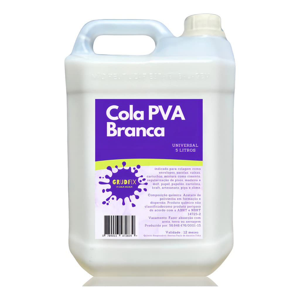 Cola Pva branca 5 Kg Secagem Rápida Madeira Extra Artesanato Papel Papelão Concreto Argamassa