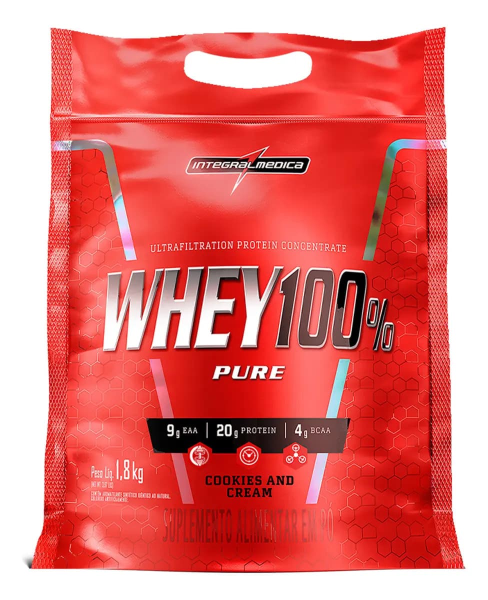 Whey 100% Pure Pouch Cookies 1,8kg Integralmedica - Energia e Força