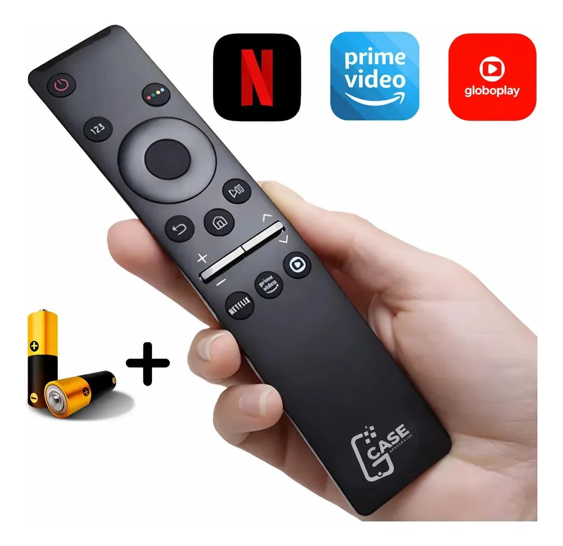 Controle Remoto Para Smart TV Samsung 4k Com Pilhas E Teclas Netflix Prime Video GloboPlay Preto