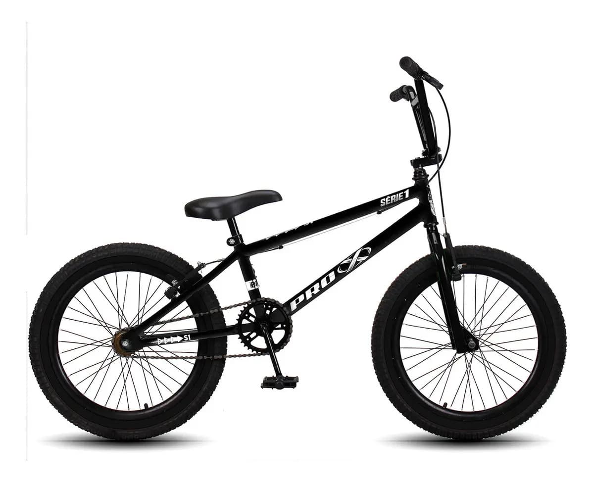 Bicicleta BMX Pro-X Série 1 Aro 20 Quadro Aço Carbono Preto/Branco