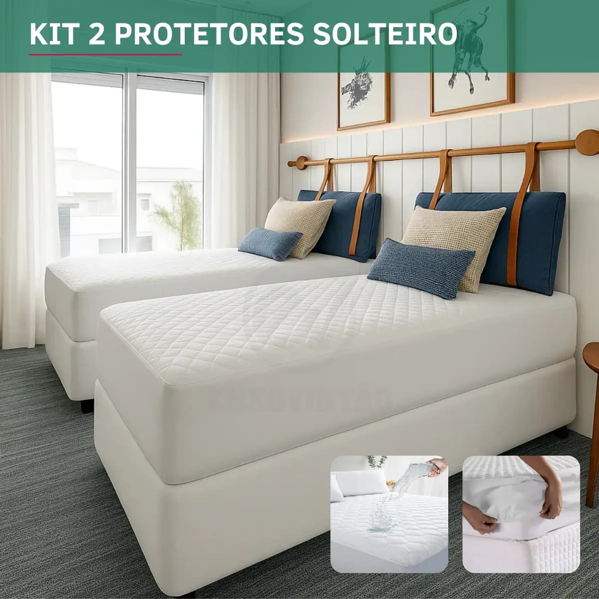 Kit 2 Protetor De Colchão Solteiro Impermeável C/ Elástico Matelado Antiácaro Antialérgico Toque Suave Respirável Cor Branco