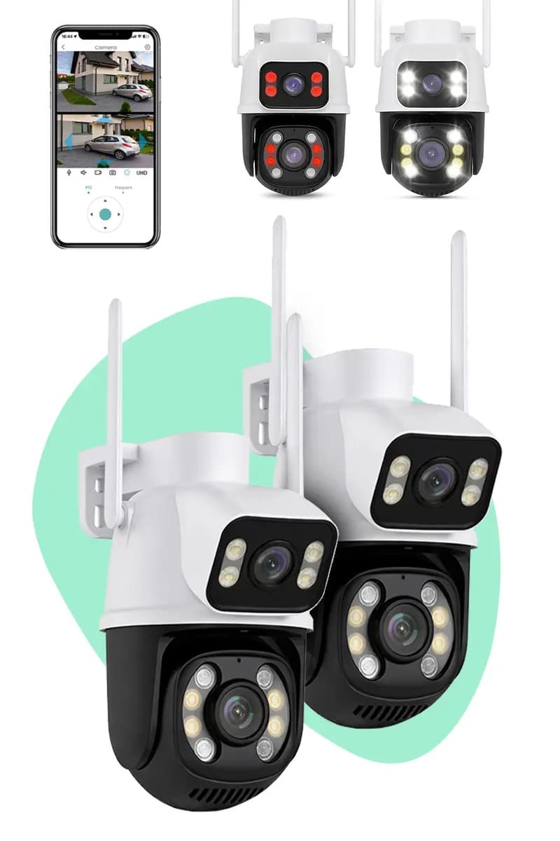 Kit 2 Câmera Segurança Ip Interna Externa Wifi A28 App Icsee Prova Dagua IP66 Dome Lente Dupla Lentes 2 Em 1 Vigilância Visão Noturna Infravermelho Casenn
