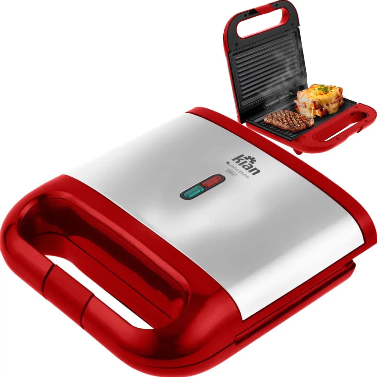 Sanduicheira Grill Kian Inox Com Vermelho Elétrica 750w, Seu Mixto Quente Ultra Rápido, E Outros Petiscos