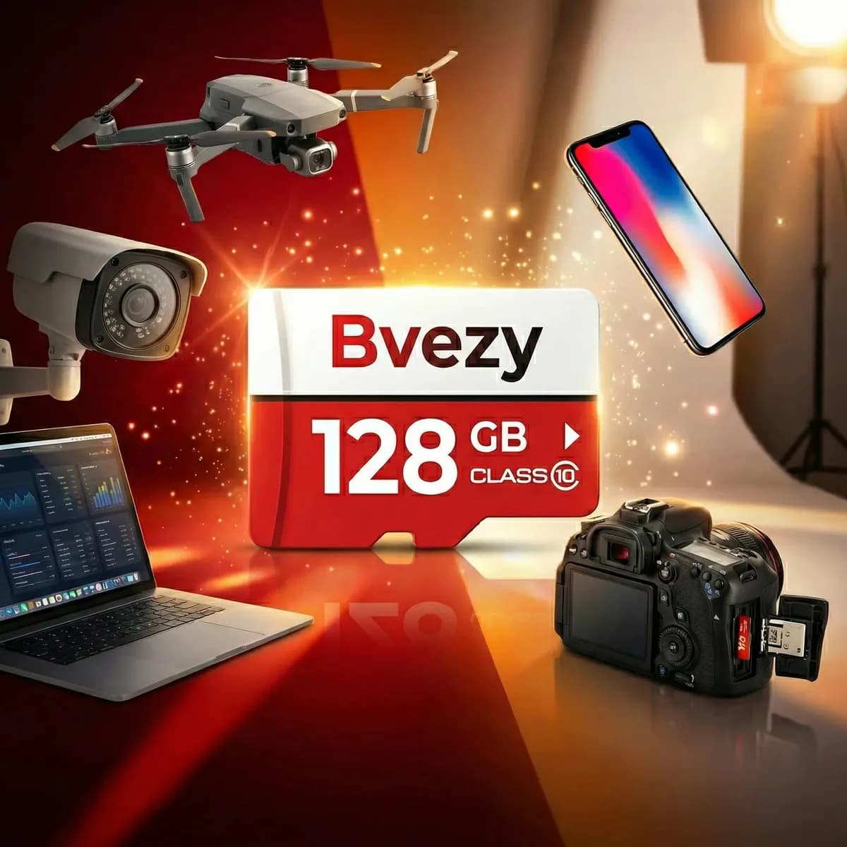 Cartão de Memória Micro SD Bvezy 128 GB Classe 10, com Adaptador SD