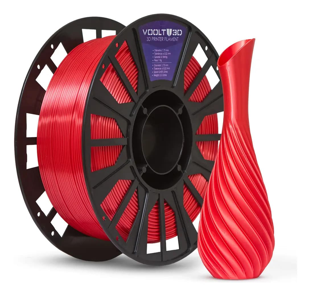 Filamento Pla Vermelho V-Silk 1kg Voolt3D Peças Brilhantes
