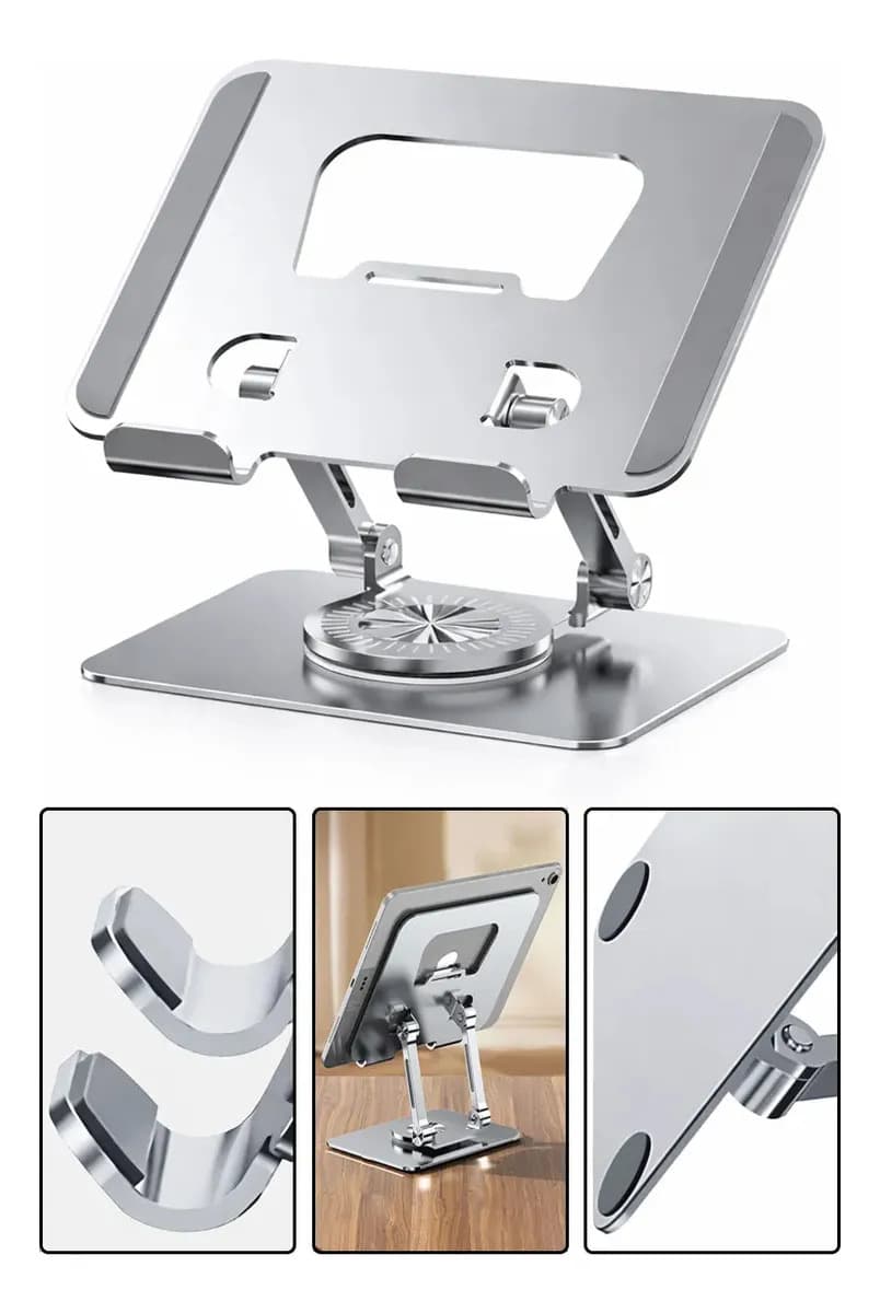 Suporte Dobrável de Alumínio para Tablet Rotação 360° Ajustável Altura Inclinação Base Antiderrapante Compatível com Dispositivos 10 a 17 Polegadas Portátil para Mesa Escritório e Casa