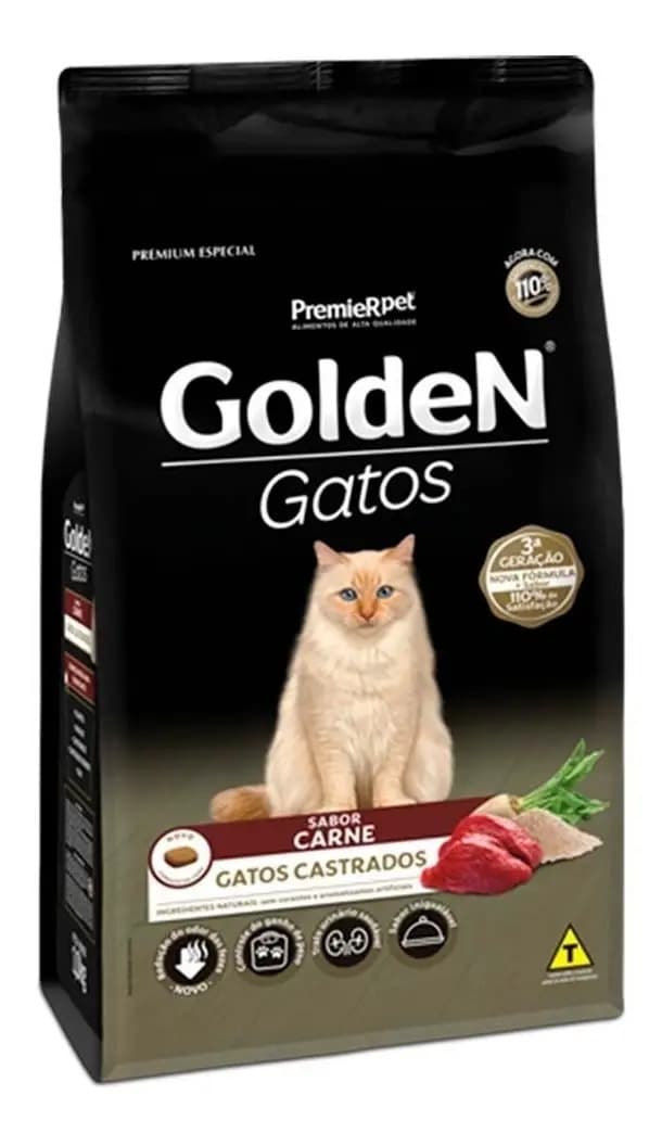 Golden Gatos Castrados Carne 10,1kg Alimento Ração Saudável