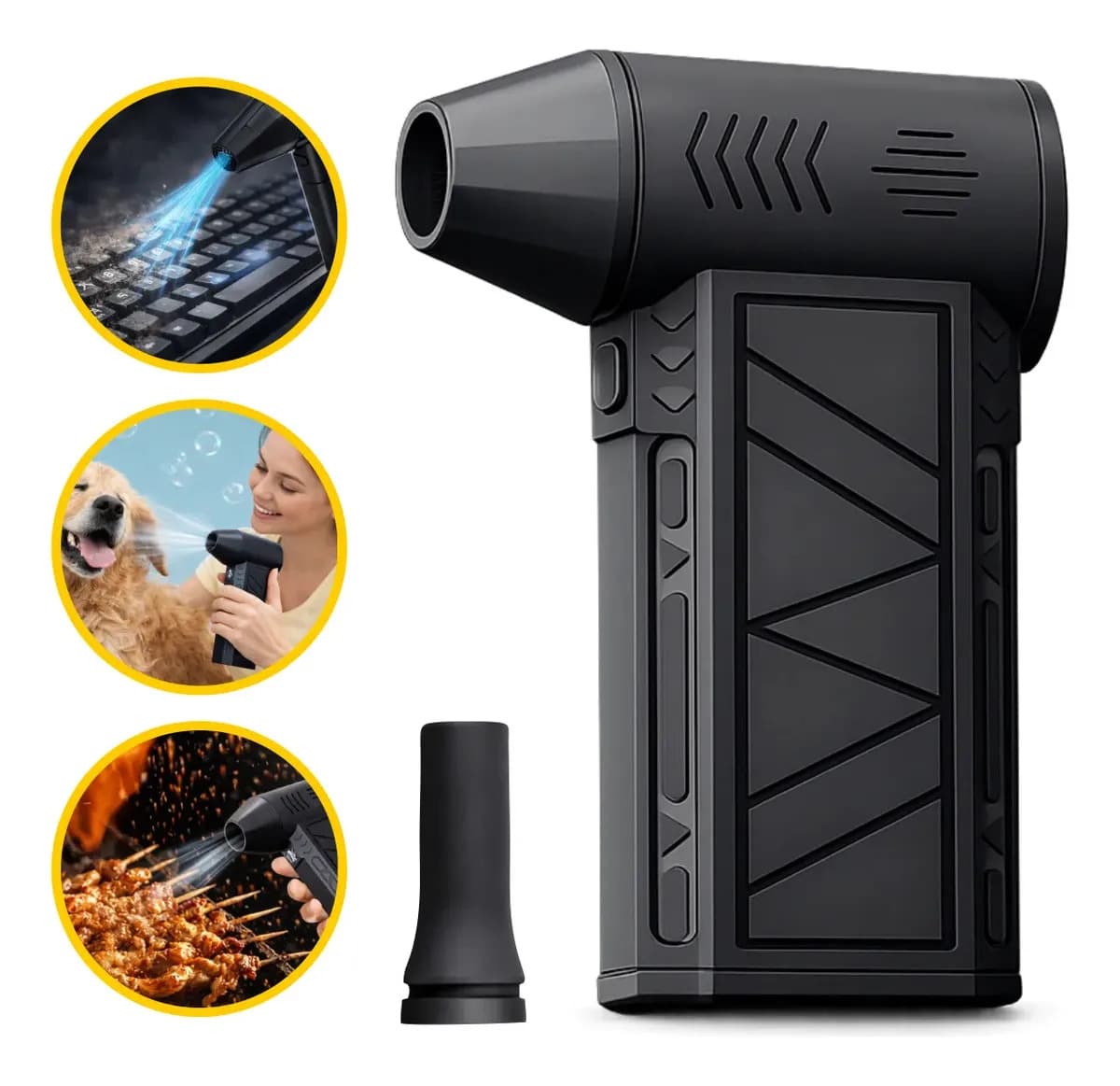 Mini Ventilador Soprador Ar Turbo 130000RPM Sem Fio Recarregável USB 3 Níveis Jato Forte Portátil Multiuso Limpeza Teclado Carro Acende Churrasqueira